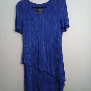 Connected Apparel Dress Women 12 Short Sleeve Layered Textured Feminine Blue